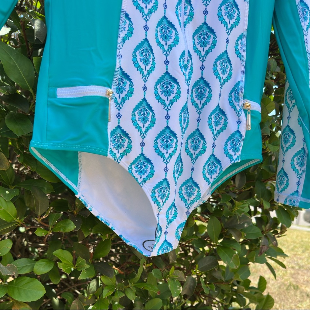 Cabana Life Teal White Long Sleeve Santorini Unisuit size L New - Picture 8 of 16